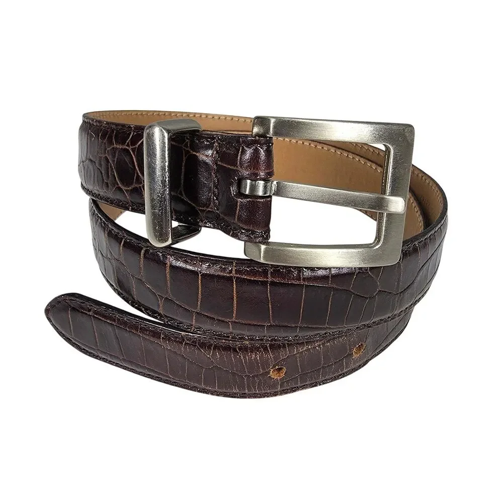 TALBOTS GENUINE LEATHER BELT S BROWN ITALY – CROCO TEXTURE – MADE IN ITALY
